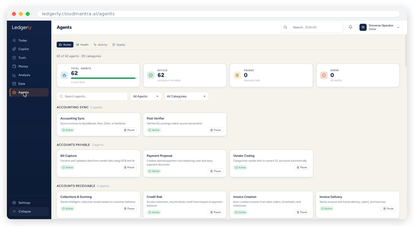 Ledgerly Agents — the AR agent pipeline in action