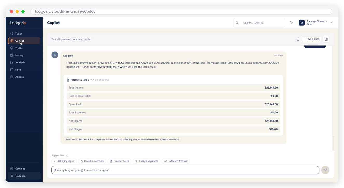 Ledgerly CFO Copilot — conversational finance analysis